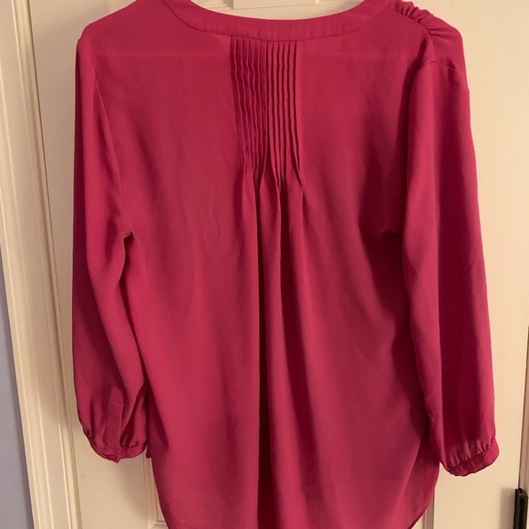 NYDJ Bright Pink Pleated 3/4 Sleeve Tunic Top - Picture 5 of 6